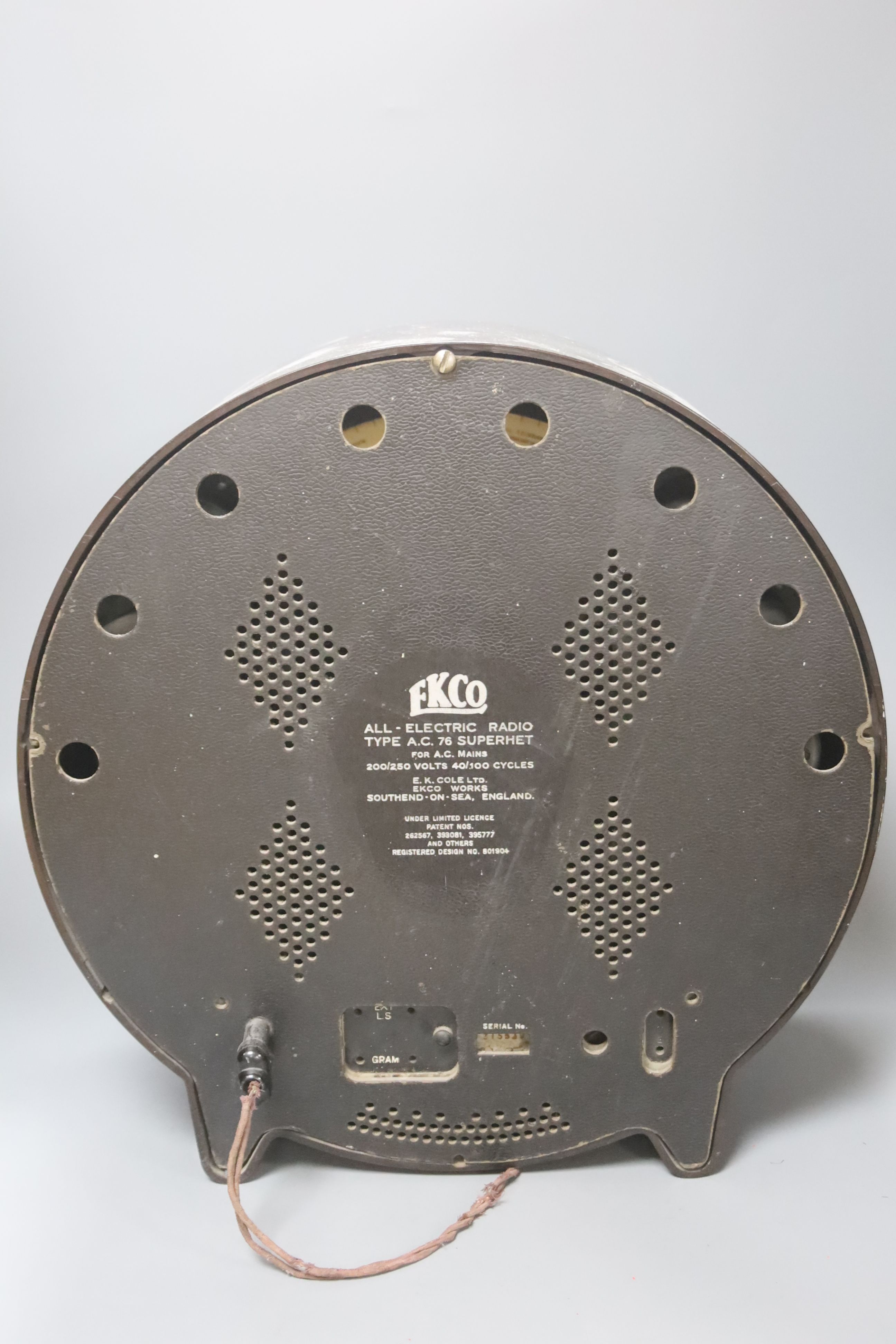 An Ekco brown bakelite type AC 76 Supernet radio receiver, height 40cm